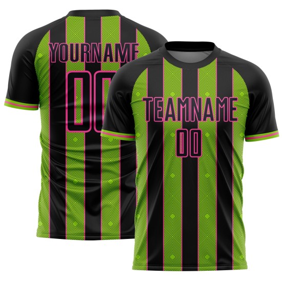 Soccer Sublimation Green-Pink Neon Pinstripe Custom Jersey Uniform Line Black Sports Soccer Sublimation Green-Pink Neon Pinstripe Custom Jersey Uniform Line Black Sports
