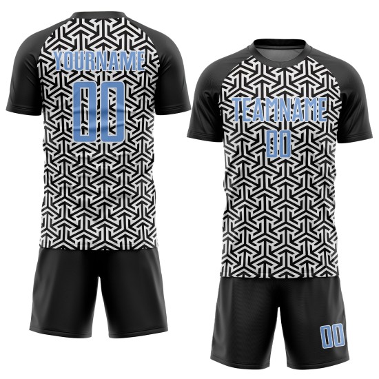 Soccer Uniform Jersey Custom Light Blue-White Black Sublimation Soccer Uniform Jersey Custom Light Blue-White Black Sublimation