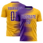 Custom Soccer Jersey Uniform Purple-White Gold Arrow Gradient Sublimation Custom Soccer Jersey Uniform Purple-White Gold Arrow Gradient Sublimation