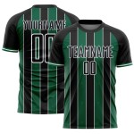 Custom Kelly Sublimation Black Jersey Green-White Line Sports Uniform Soccer Pinstripe Custom Kelly Sublimation Black Jersey Green-White Line Sports Uniform Soccer Pinstripe