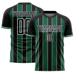 Custom Kelly Sublimation Black Jersey Green-White Line Sports Uniform Soccer Pinstripe