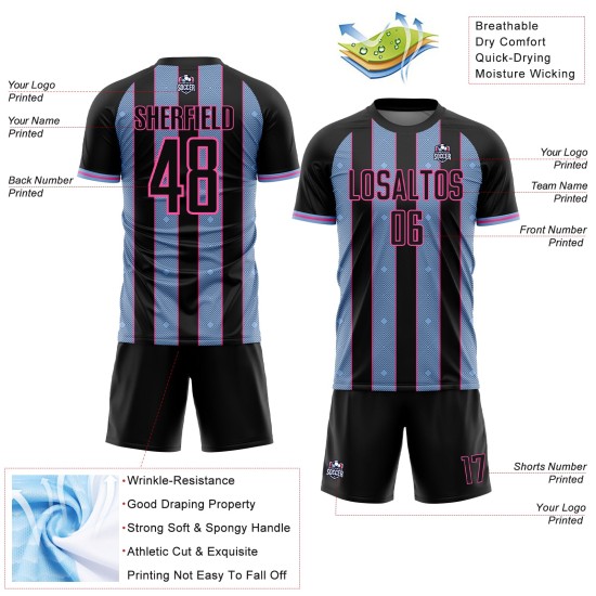 Soccer Line Black Uniform Blue-Pink Jersey Sublimation Custom Pinstripe Light Sports Soccer Line Black Uniform Blue-Pink Jersey Sublimation Custom Pinstripe Light Sports