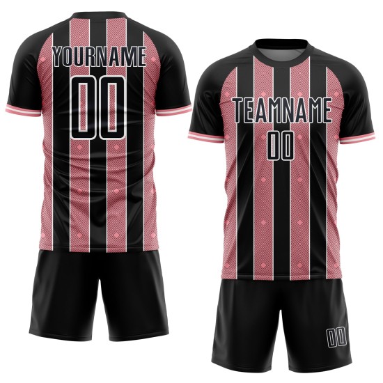 Line Medium Pinstripe Jersey Uniform Custom Sports Black Pink-White Soccer Sublimation Line Medium Pinstripe Jersey Uniform Custom Sports Black Pink-White Soccer Sublimation