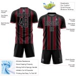 Custom Pinstripe Soccer Uniform Jersey Black Crimson-Gray Line Sports Sublimation Custom Pinstripe Soccer Uniform Jersey Black Crimson-Gray Line Sports Sublimation