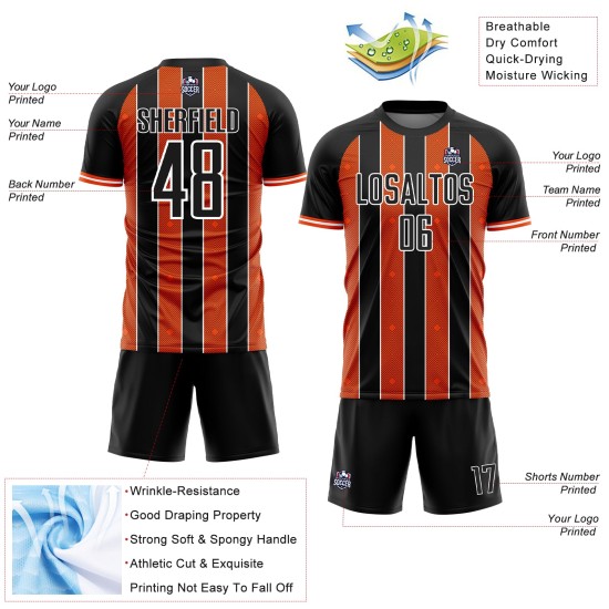Uniform Soccer Pinstripe Jersey Orange-White Custom Line Black Sports Sublimation Uniform Soccer Pinstripe Jersey Orange-White Custom Line Black Sports Sublimation