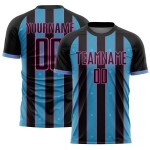 Black Blue-Pink Line Sky Custom Sublimation Pinstripe Soccer Uniform Sports Jersey Black Blue-Pink Line Sky Custom Sublimation Pinstripe Soccer Uniform Sports Jersey