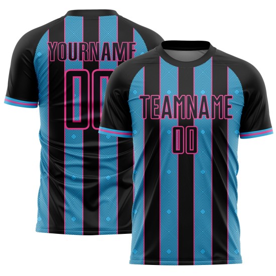 Black Blue-Pink Line Sky Custom Sublimation Pinstripe Soccer Uniform Sports Jersey Black Blue-Pink Line Sky Custom Sublimation Pinstripe Soccer Uniform Sports Jersey