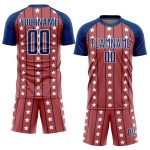And Royal-White Uniform Sublimation Red Soccer Stripes Custom Stars Jersey And Royal-White Uniform Sublimation Red Soccer Stripes Custom Stars Jersey