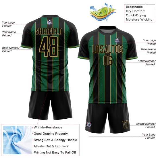 Uniform Gold Kelly Green-Old Jersey Black Custom Sublimation Line Sports Soccer Pinstripe Uniform Gold Kelly Green-Old Jersey Black Custom Sublimation Line Sports Soccer Pinstripe