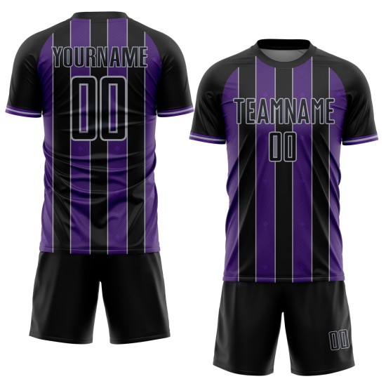 Jersey Sublimation Sports Custom Uniform Purple-Gray Line Black Soccer Pinstripe Jersey Sublimation Sports Custom Uniform Purple-Gray Line Black Soccer Pinstripe