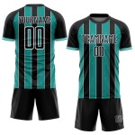 Jersey Soccer Pinstripe Aqua-White Black Sports Custom Sublimation Line Uniform Jersey Soccer Pinstripe Aqua-White Black Sports Custom Sublimation Line Uniform