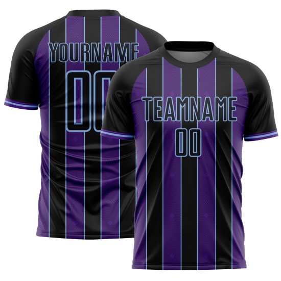 Sublimation Sports Jersey Soccer Uniform Pinstripe Blue Line Purple-Light Custom Black Sublimation Sports Jersey Soccer Uniform Pinstripe Blue Line Purple-Light Custom Black