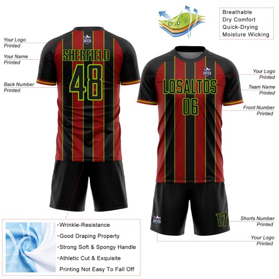 Jersey Red-Neon Pinstripe Soccer Green Sports Sublimation Line Custom Black Uniform Jersey Red-Neon Pinstripe Soccer Green Sports Sublimation Line Custom Black Uniform