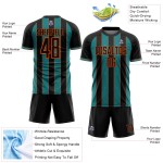 Teal-Orange Soccer Jersey Custom Black Pinstripe Sublimation Uniform Sports Line Teal-Orange Soccer Jersey Custom Black Pinstripe Sublimation Uniform Sports Line