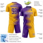 Custom Soccer Jersey Uniform Purple-White Gold Arrow Gradient Sublimation Custom Soccer Jersey Uniform Purple-White Gold Arrow Gradient Sublimation