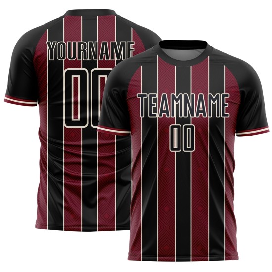 Pinstripe Uniform Crimson-Cream Line Black Sports Jersey Soccer Sublimation Custom Pinstripe Uniform Crimson-Cream Line Black Sports Jersey Soccer Sublimation Custom