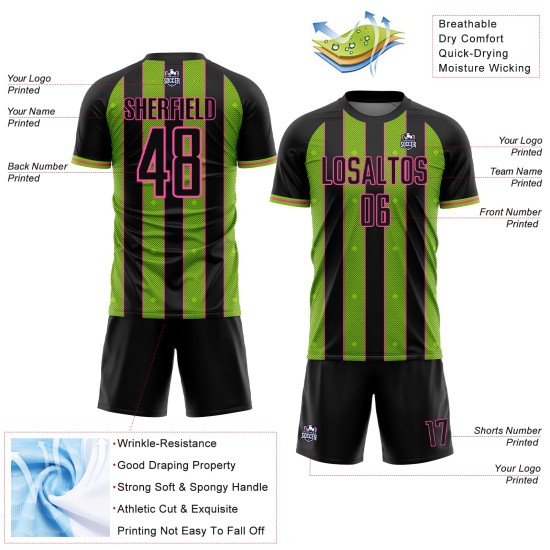 Soccer Sublimation Green-Pink Neon Pinstripe Custom Jersey Uniform Line Black Sports Soccer Sublimation Green-Pink Neon Pinstripe Custom Jersey Uniform Line Black Sports
