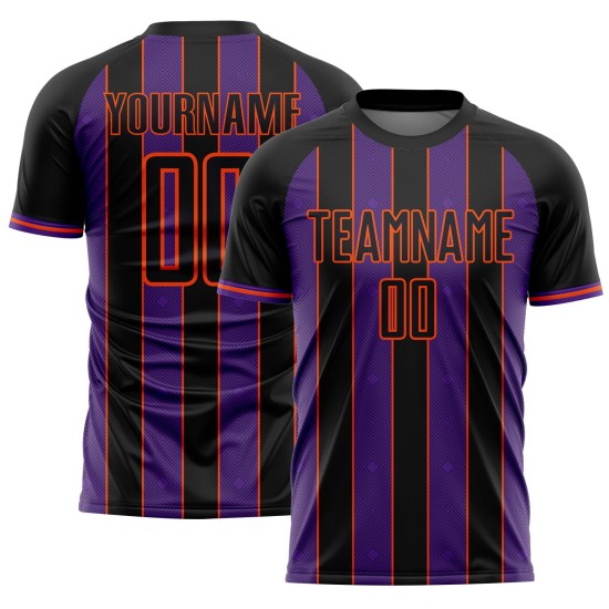 Sublimation Line Sports Black Pinstripe Uniform Soccer Custom Jersey Purple-Orange Sublimation Line Sports Black Pinstripe Uniform Soccer Custom Jersey Purple-Orange