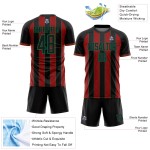 Black Sports Sublimation Soccer Red-Kelly Jersey Green Line Uniform Custom Pinstripe Black Sports Sublimation Soccer Red-Kelly Jersey Green Line Uniform Custom Pinstripe