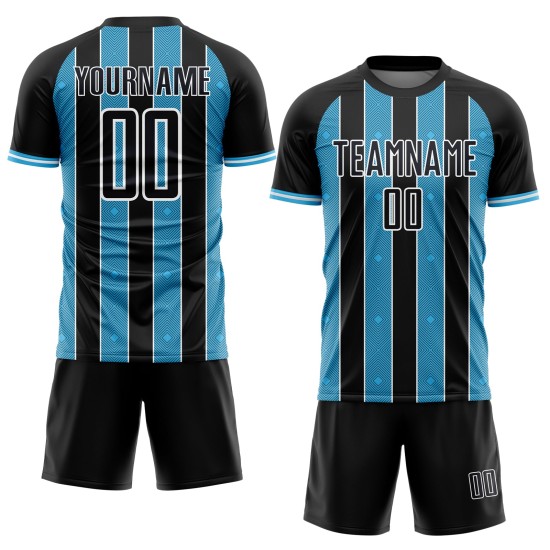 Line Uniform Black Sports Sky Blue-White Pinstripe Jersey Sublimation Soccer Custom Line Uniform Black Sports Sky Blue-White Pinstripe Jersey Sublimation Soccer Custom