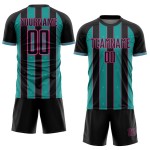Aqua-Pink Black Jersey Custom Line Pinstripe Sublimation Soccer Uniform Sports