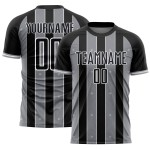 Custom Line Sports Black Pinstripe Gray-White Soccer Uniform Jersey Sublimation Custom Line Sports Black Pinstripe Gray-White Soccer Uniform Jersey Sublimation