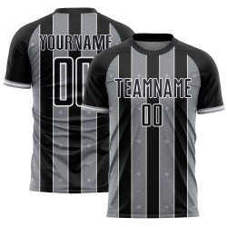 Custom Line Sports Black Pinstripe Gray-White Soccer Uniform Jersey Sublimation