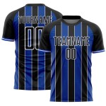 Black Blue-White Jersey Custom Sports Uniform Soccer Thunder Line Pinstripe Sublimation Black Blue-White Jersey Custom Sports Uniform Soccer Thunder Line Pinstripe Sublimation
