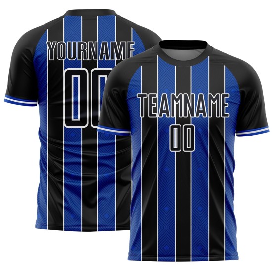 Black Blue-White Jersey Custom Sports Uniform Soccer Thunder Line Pinstripe Sublimation Black Blue-White Jersey Custom Sports Uniform Soccer Thunder Line Pinstripe Sublimation