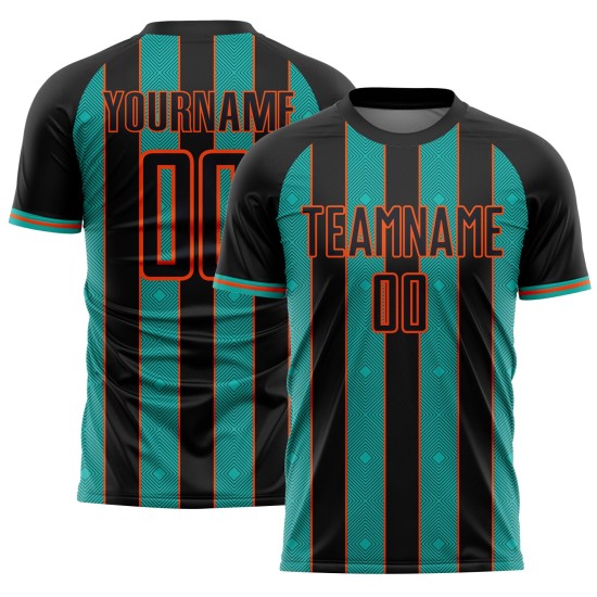 Black Soccer Aqua-Orange Sublimation Uniform Custom Line Sports Jersey Pinstripe Black Soccer Aqua-Orange Sublimation Uniform Custom Line Sports Jersey Pinstripe