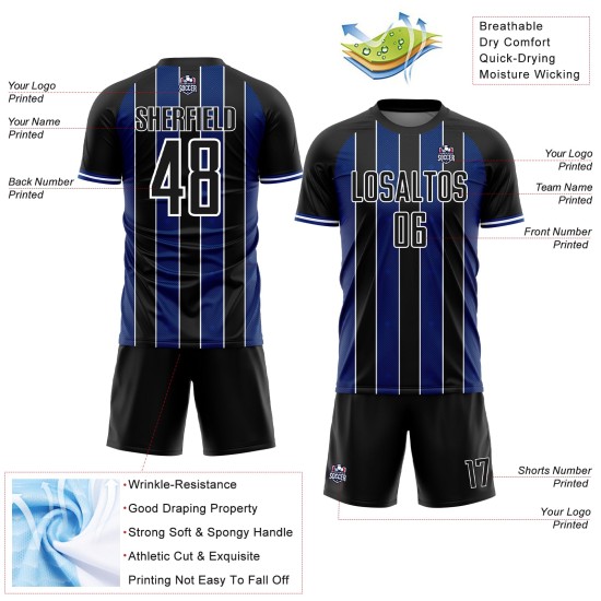 Black Uniform Royal-White Soccer Sports Custom Line Pinstripe Sublimation Jersey Black Uniform Royal-White Soccer Sports Custom Line Pinstripe Sublimation Jersey