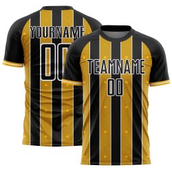 Uniform Sublimation Black Line Soccer Sports Custom Pinstripe Gold-White Jersey