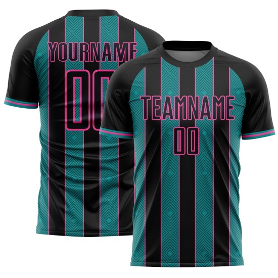 Sublimation Uniform Jersey Custom Sports Pinstripe Black Teal-Pink Soccer Line Sublimation Uniform Jersey Custom Sports Pinstripe Black Teal-Pink Soccer Line