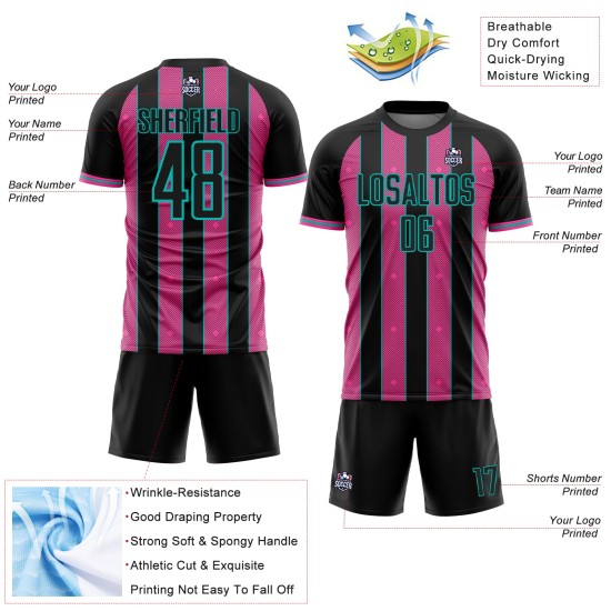 Uniform Jersey Pinstripe Line Sports Pink-Aqua Black Soccer Custom Sublimation Uniform Jersey Pinstripe Line Sports Pink-Aqua Black Soccer Custom Sublimation