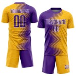 Custom Soccer Jersey Uniform Purple-White Gold Arrow Gradient Sublimation Custom Soccer Jersey Uniform Purple-White Gold Arrow Gradient Sublimation