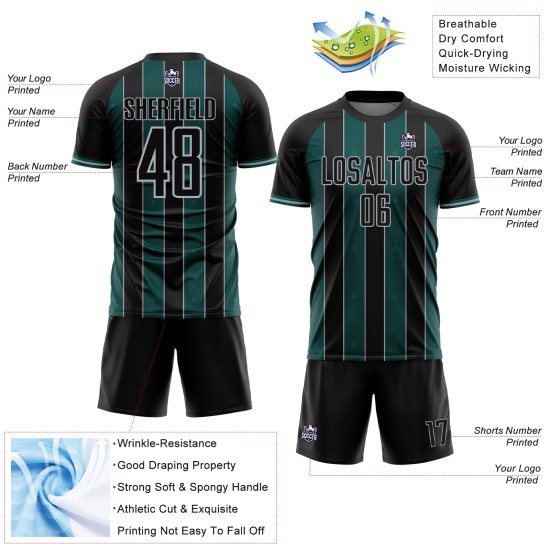 Line Black Sublimation Sports Jersey Soccer Green-Gray Pinstripe Uniform Midnight Custom Line Black Sublimation Sports Jersey Soccer Green-Gray Pinstripe Uniform Midnight Custom