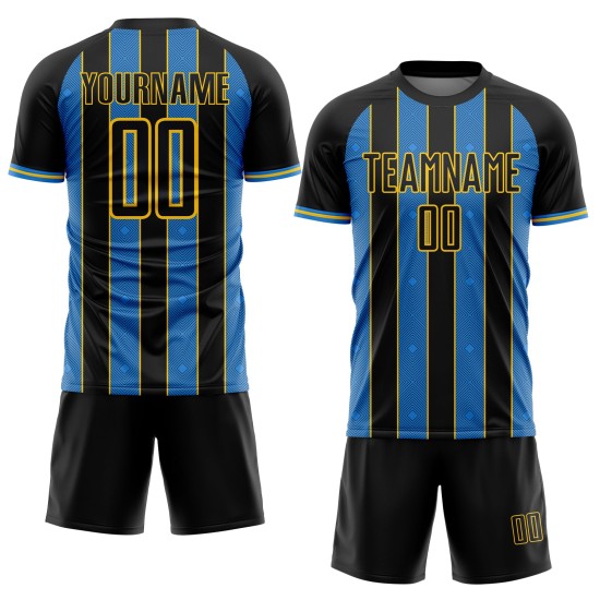 Powder Soccer Sports Line Sublimation Blue-Yellow Custom Pinstripe Uniform Black Jersey Powder Soccer Sports Line Sublimation Blue-Yellow Custom Pinstripe Uniform Black Jersey