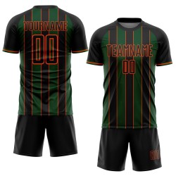Pinstripe Sports Green-Orange Custom Sublimation Soccer Uniform Line Jersey Black Pinstripe Sports Green-Orange Custom Sublimation Soccer Uniform Line Jersey Black
