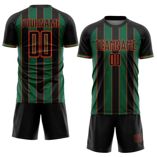 Custom Black Line Green-Orange Soccer Jersey Pinstripe Uniform Sports Kelly Sublimation Custom Black Line Green-Orange Soccer Jersey Pinstripe Uniform Sports Kelly Sublimation