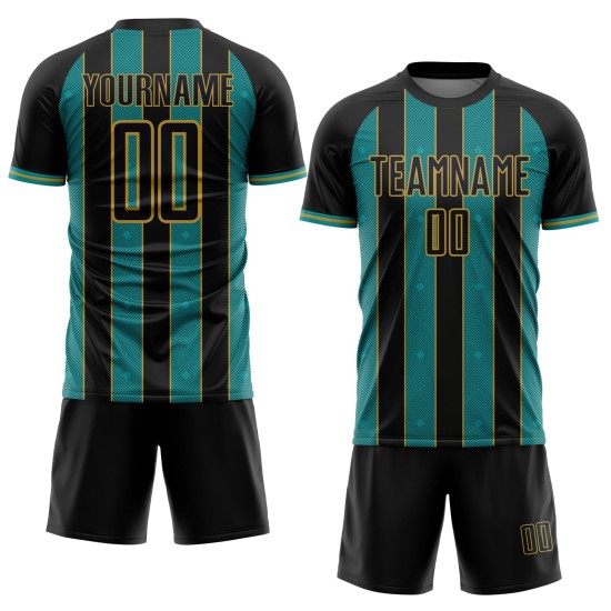 Soccer Pinstripe Sublimation Line Black Gold Teal-Old Sports Jersey Uniform Custom Soccer Pinstripe Sublimation Line Black Gold Teal-Old Sports Jersey Uniform Custom