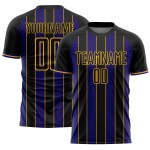 Black Uniform Sublimation Line Dark Jersey Custom Soccer Pinstripe Purple-Gold Sports Black Uniform Sublimation Line Dark Jersey Custom Soccer Pinstripe Purple-Gold Sports