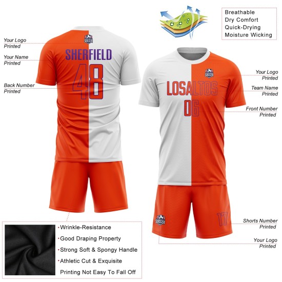 Jersey Orange-Purple Soccer Custom White Split Uniform Sublimation Fashion Jersey Orange-Purple Soccer Custom White Split Uniform Sublimation Fashion