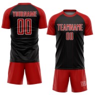 Custom Jersey Uniform Soccer Pinstripe Red-White Black Sublimation Custom Jersey Uniform Soccer Pinstripe Red-White Black Sublimation