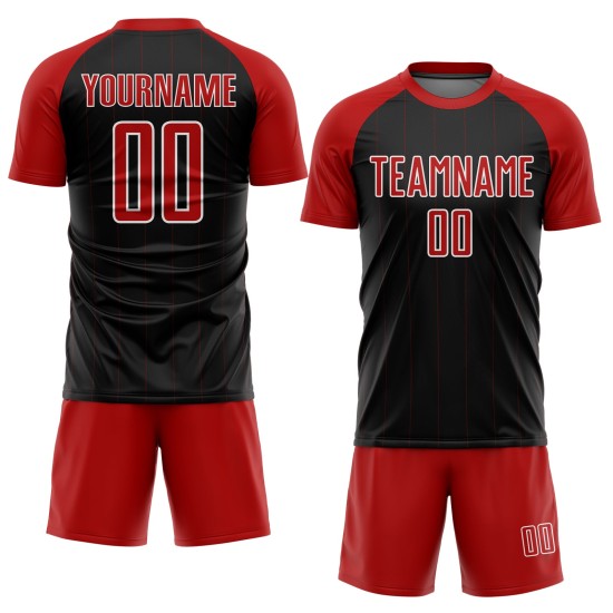 Custom Jersey Uniform Soccer Pinstripe Red-White Black Sublimation Custom Jersey Uniform Soccer Pinstripe Red-White Black Sublimation
