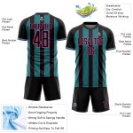 Sublimation Uniform Jersey Custom Sports Pinstripe Black Teal-Pink Soccer Line Sublimation Uniform Jersey Custom Sports Pinstripe Black Teal-Pink Soccer Line