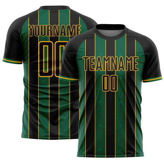 Sports Uniform Black Kelly Soccer Custom Jersey Pinstripe Line Green-Gold Sublimation Sports Uniform Black Kelly Soccer Custom Jersey Pinstripe Line Green-Gold Sublimation