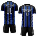 Black Blue-White Jersey Custom Sports Uniform Soccer Thunder Line Pinstripe Sublimation Black Blue-White Jersey Custom Sports Uniform Soccer Thunder Line Pinstripe Sublimation