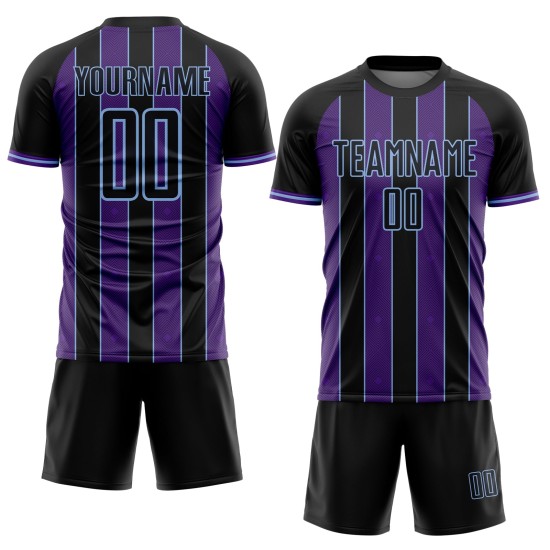Sublimation Sports Jersey Soccer Uniform Pinstripe Blue Line Purple-Light Custom Black Sublimation Sports Jersey Soccer Uniform Pinstripe Blue Line Purple-Light Custom Black