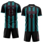 Black Custom Jersey Teal-Crimson Sports Uniform Sublimation Line Soccer Pinstripe Black Custom Jersey Teal-Crimson Sports Uniform Sublimation Line Soccer Pinstripe