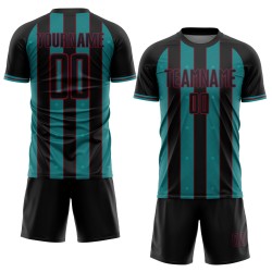 Black Custom Jersey Teal-Crimson Sports Uniform Sublimation Line Soccer Pinstripe Black Custom Jersey Teal-Crimson Sports Uniform Sublimation Line Soccer Pinstripe